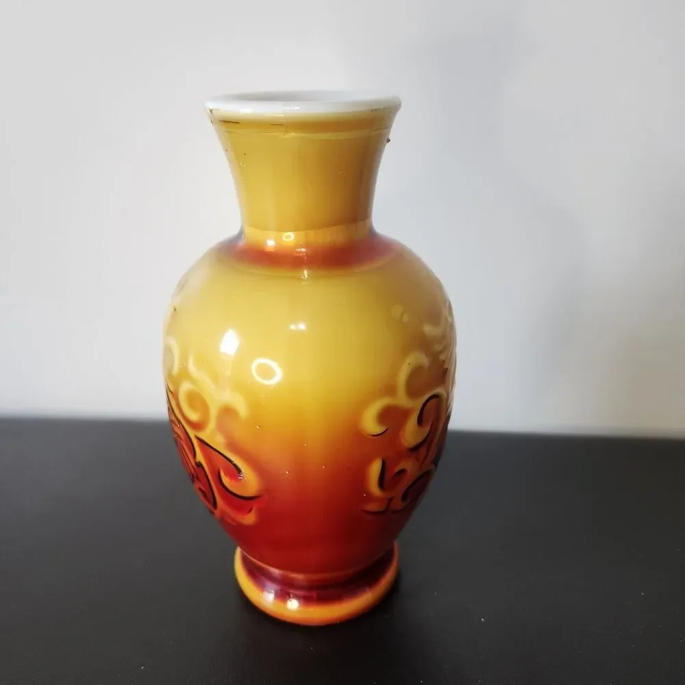 Vtg 1981 Avon Spring Bouquet Vase Red Orange Amberina Glass Hogwarts Witchy Deco